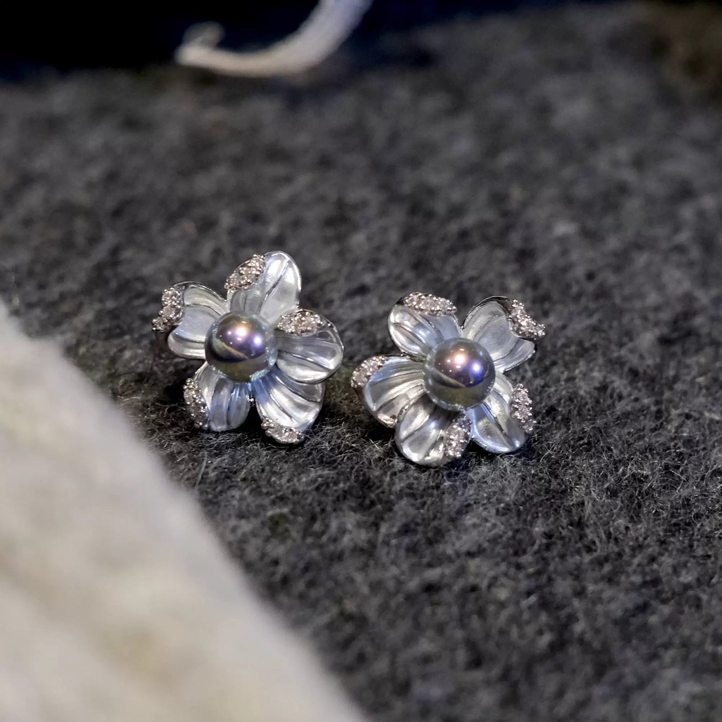 Pair of silver-blue Akoya pearl stud earrings with natural luster, crafted for refined and elegant daily wear.