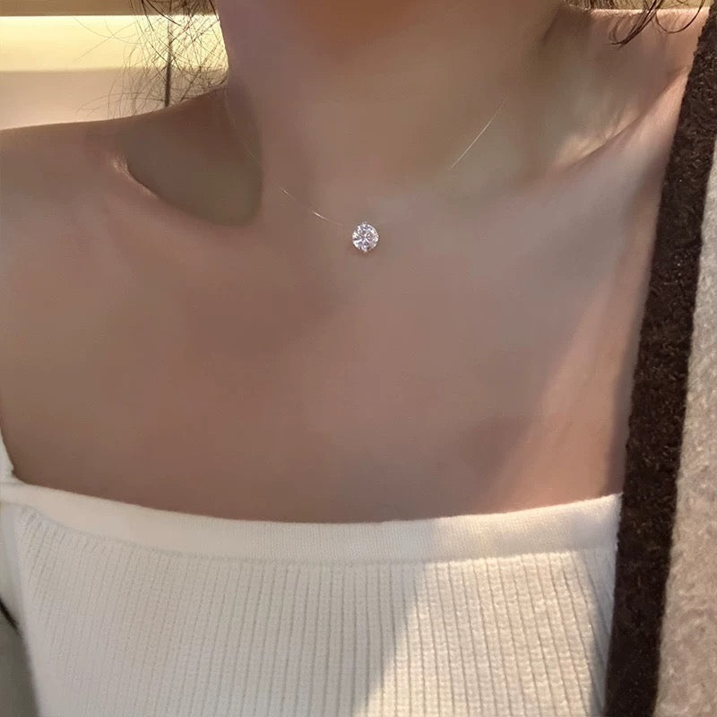 Mermaid-inspired necklace with fiery zircon on invisible nylon thread