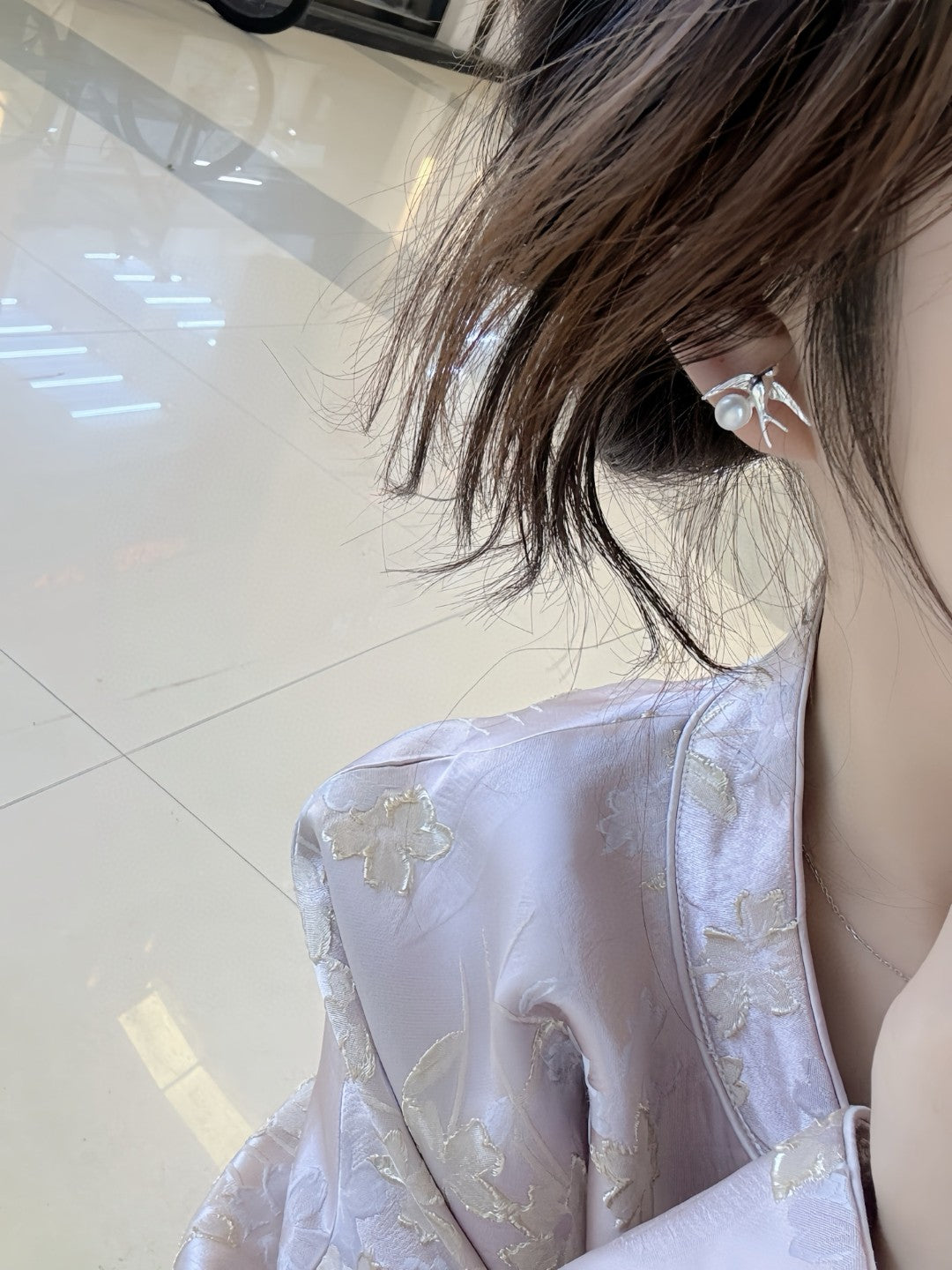 Silver swallow earrings with freshwater pearls by AnSes & Co.