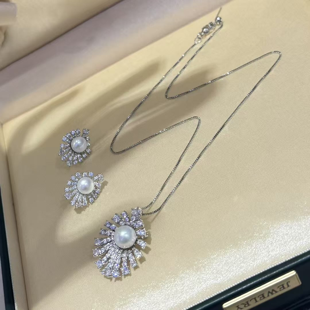 Fireworks-inspired pearl brooch pendant set with zircon and freshwater pearl
