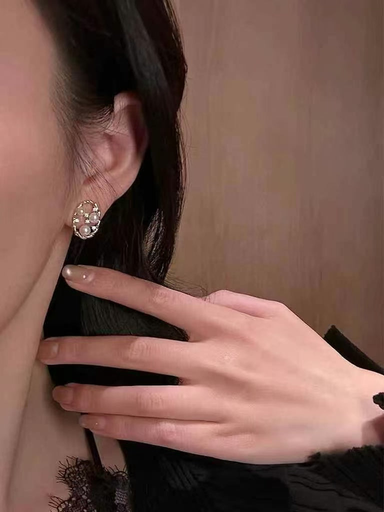 Vintage gold twisted pearl earrings with zircon and teardrop freshwater pearls