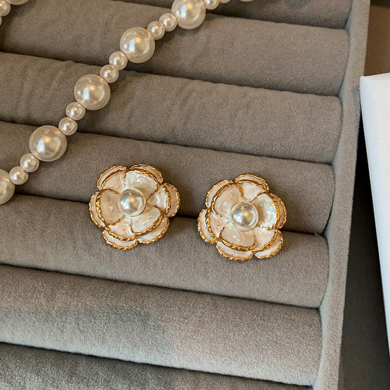 Pearl Camellia Floral Earrings
