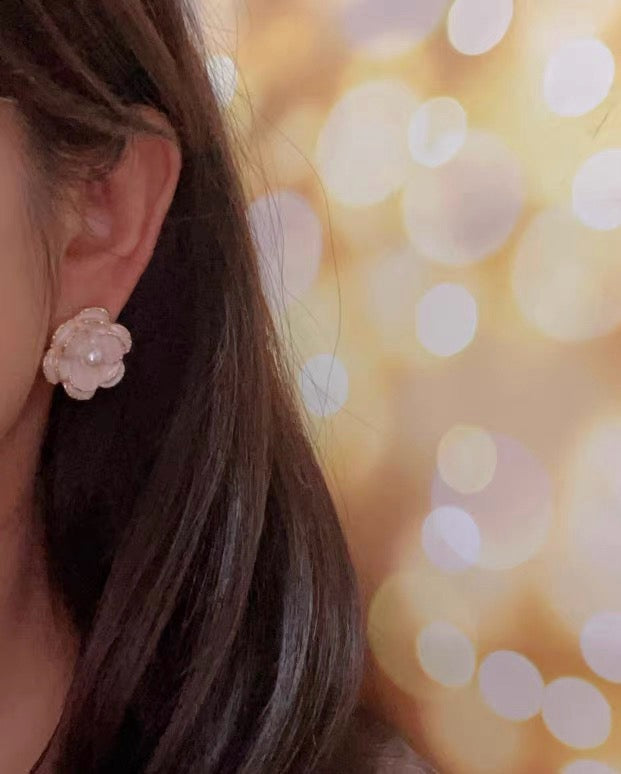 Pearl Camellia Floral Earrings
