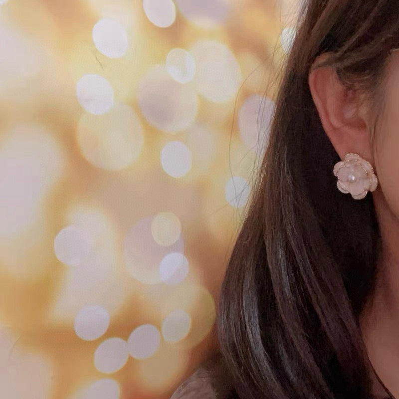 Pearl Camellia Floral Earrings