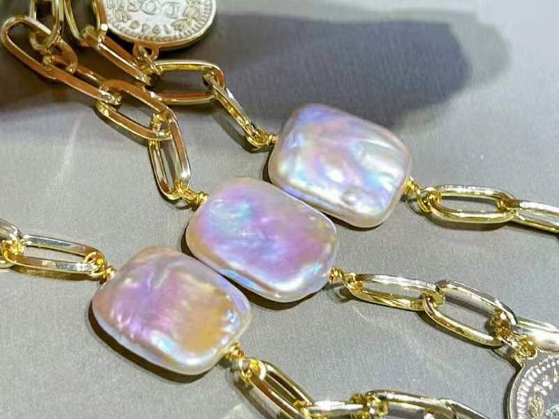 Close-up of natural square baroque pearl texture