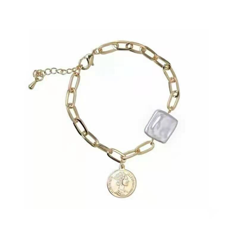 INS-style bracelet with block-shaped baroque pearls on white background