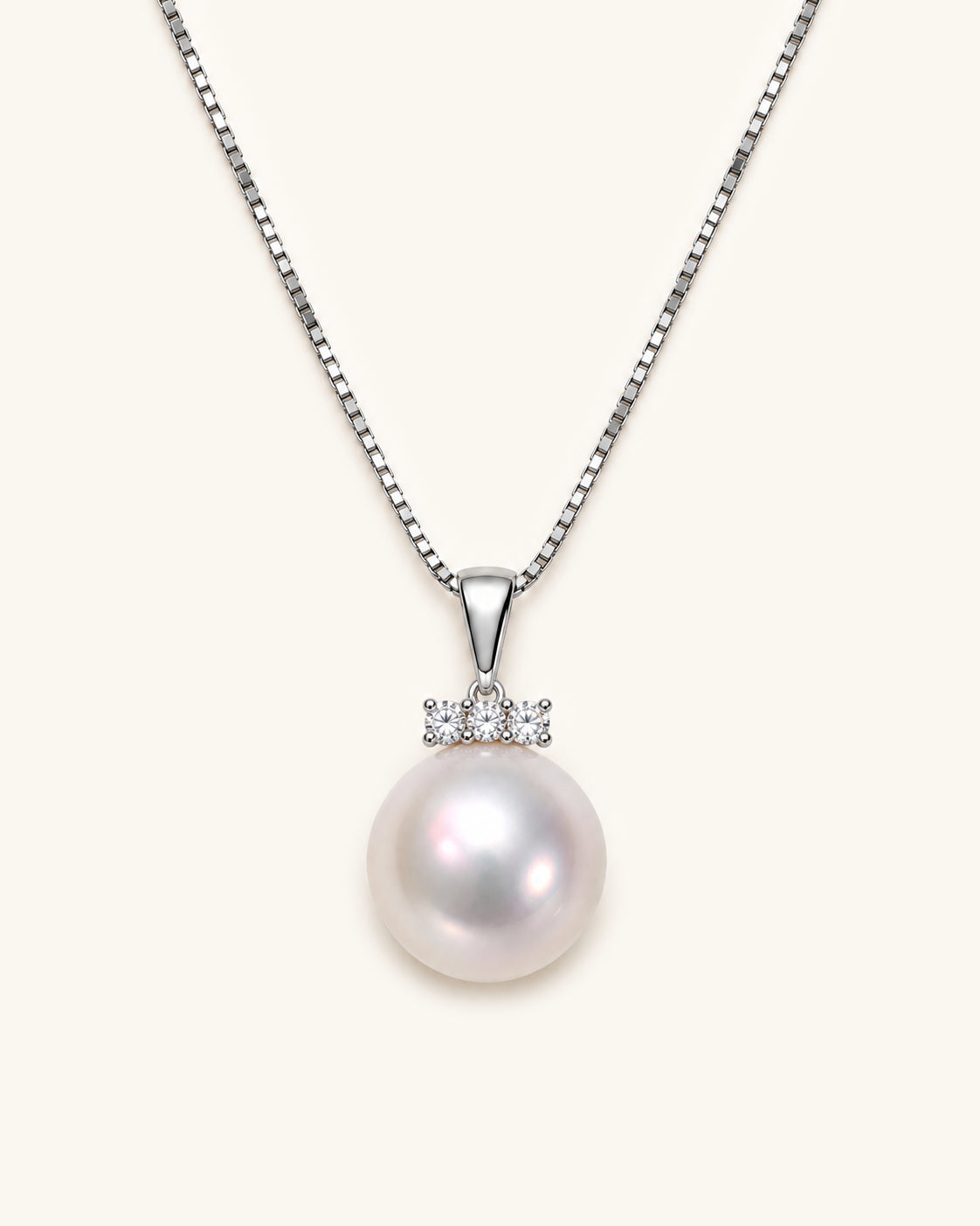 Edison Pearl Necklace with Three Zircon Stones