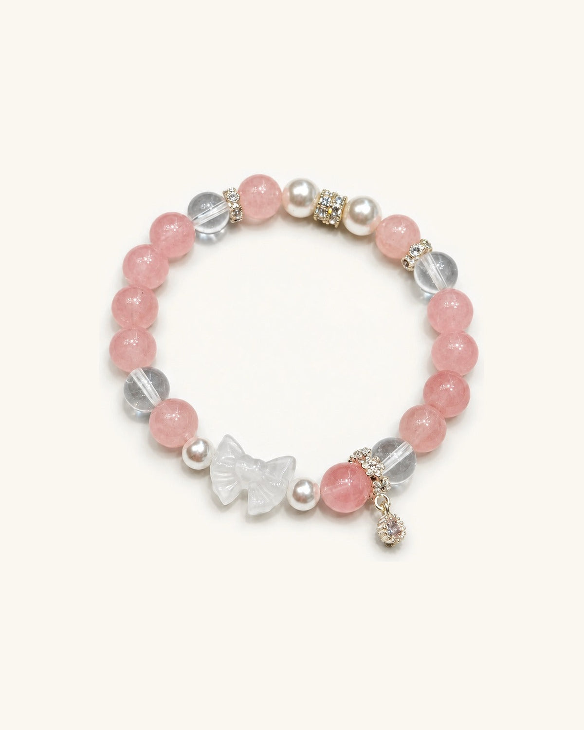 Rosebud Bow – Pink Quartz & Clear Quartz Bracelet