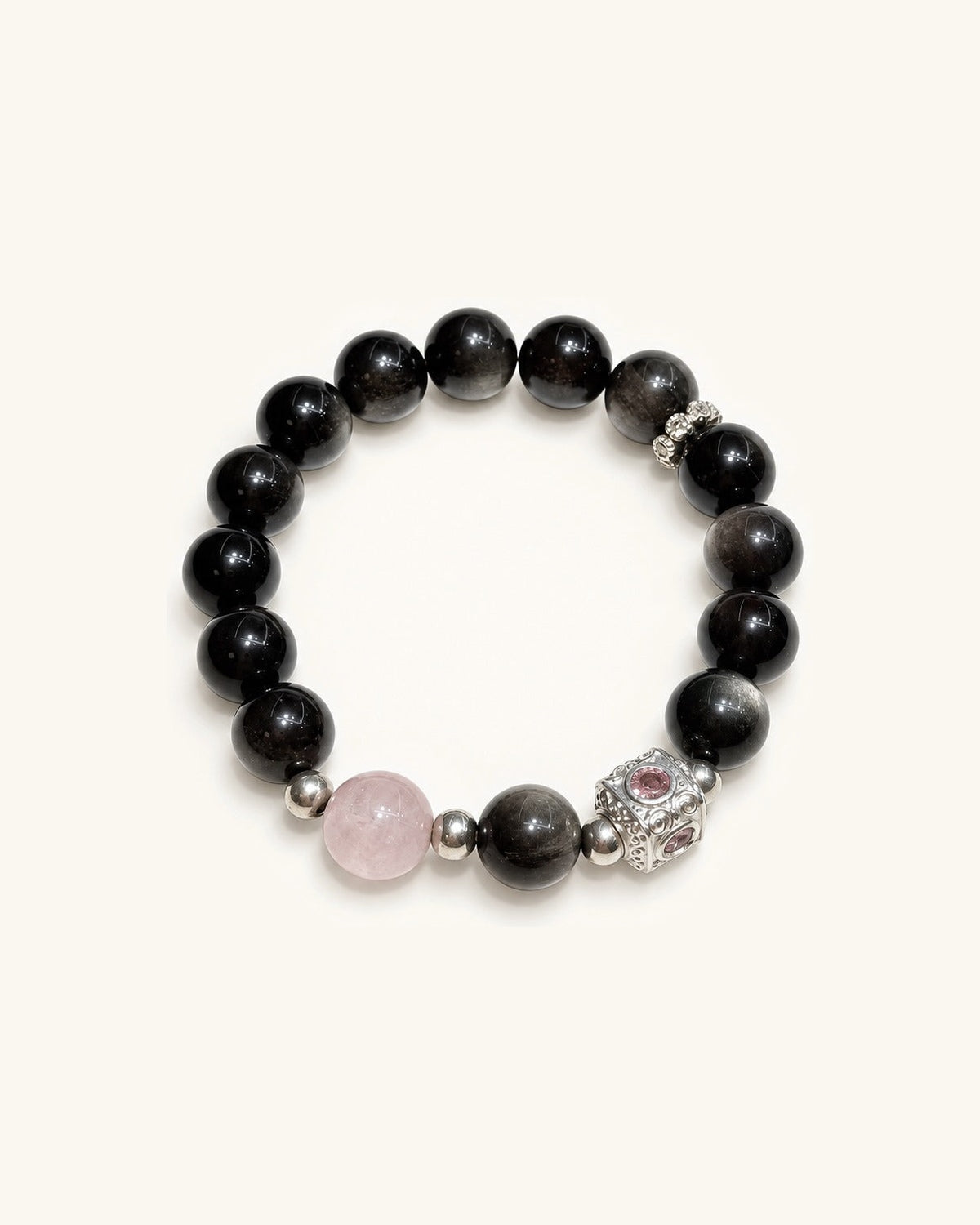 Midnight Rose – Obsidian & Rose Quartz Bracelet