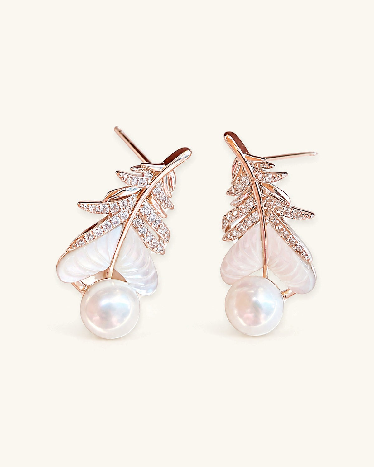 Feather-Inspired Pearl Earrings