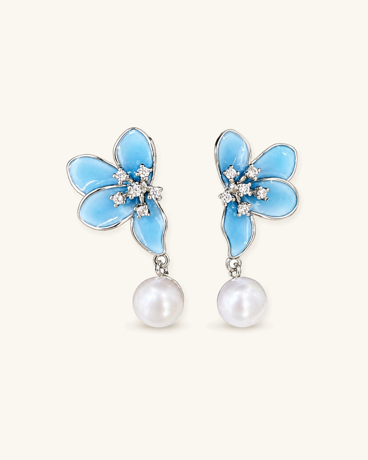 Blue Petal Freshwater Pearl Stud Earrings – Lightweight
