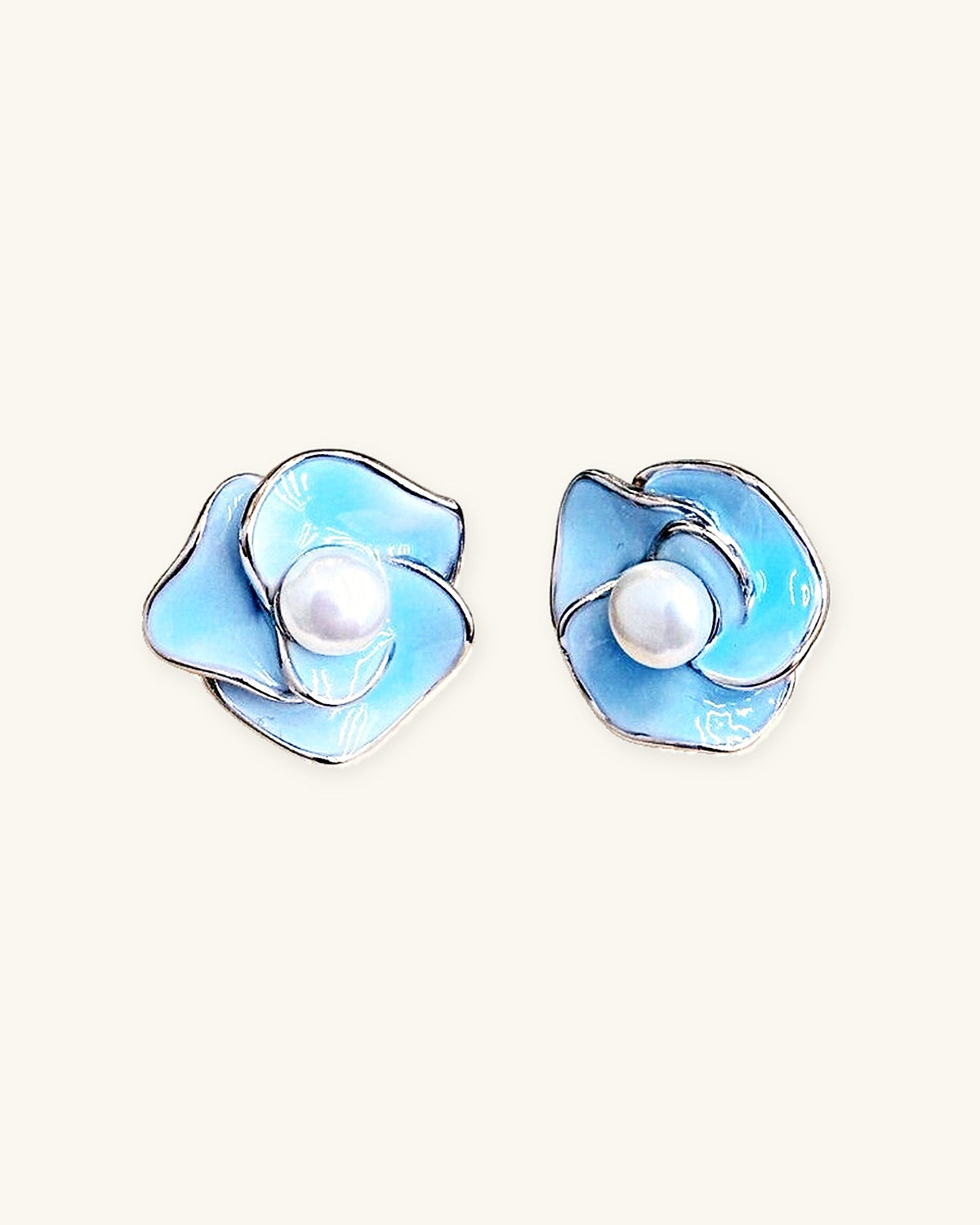 Dewdrop Camellia – Pearl Enamel Stud Earrings — additional view