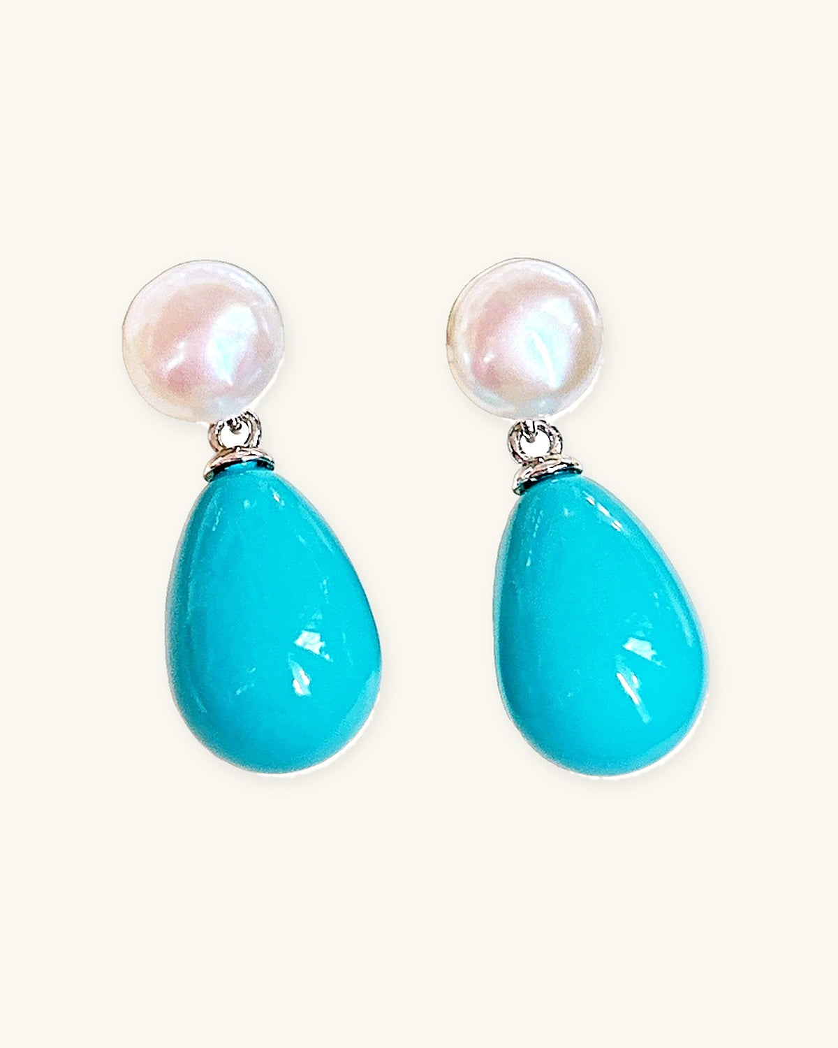 Azure Drop – Turquoise & Pearl Stud Earrings — additional view