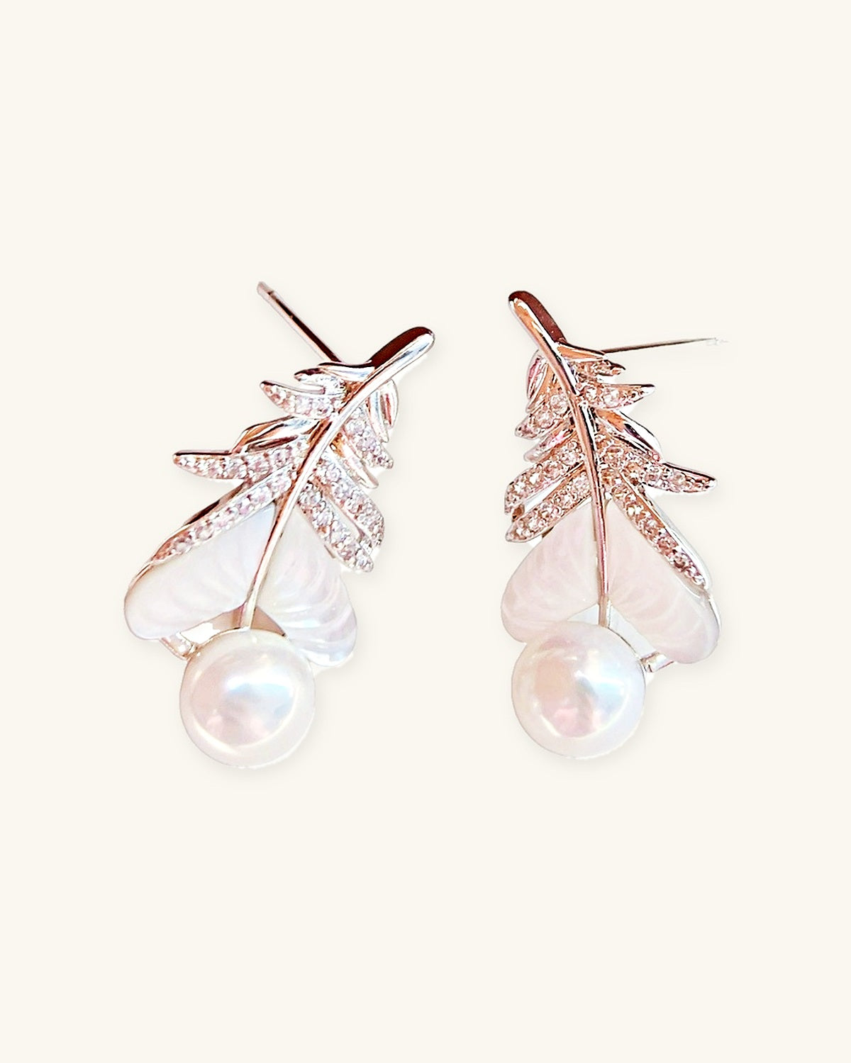 Feather-Inspired Pearl Earrings — additional view