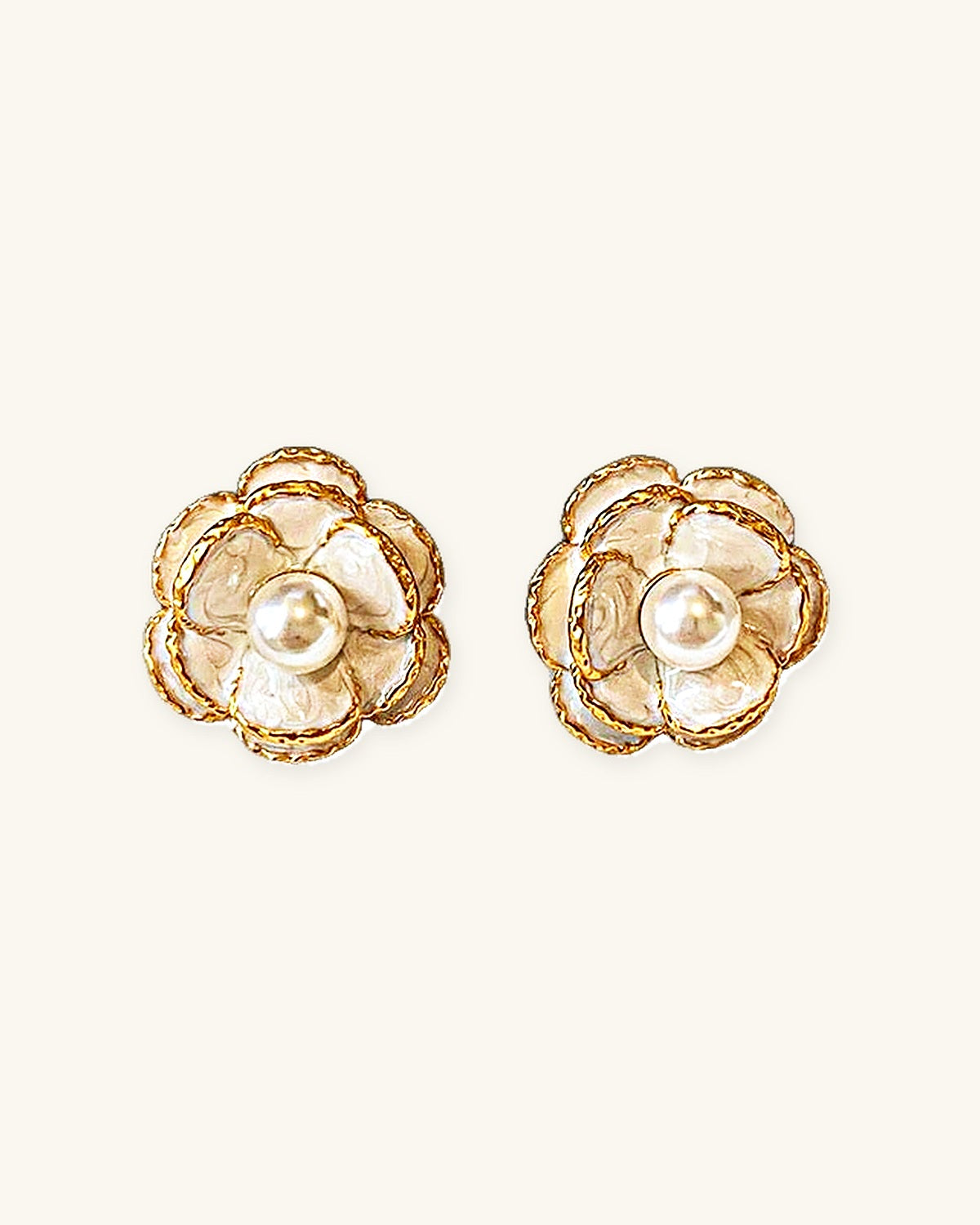 Pearl Camellia Floral Earrings — additional view
