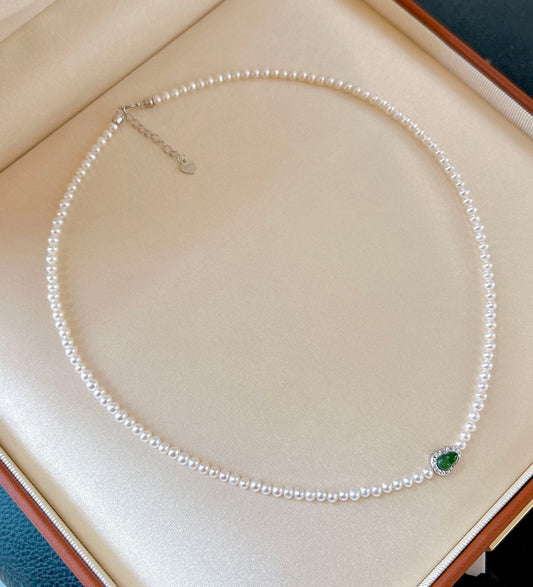 Glacier blue jade gourd pearl necklace with freshwater pearls and sterling silver chain