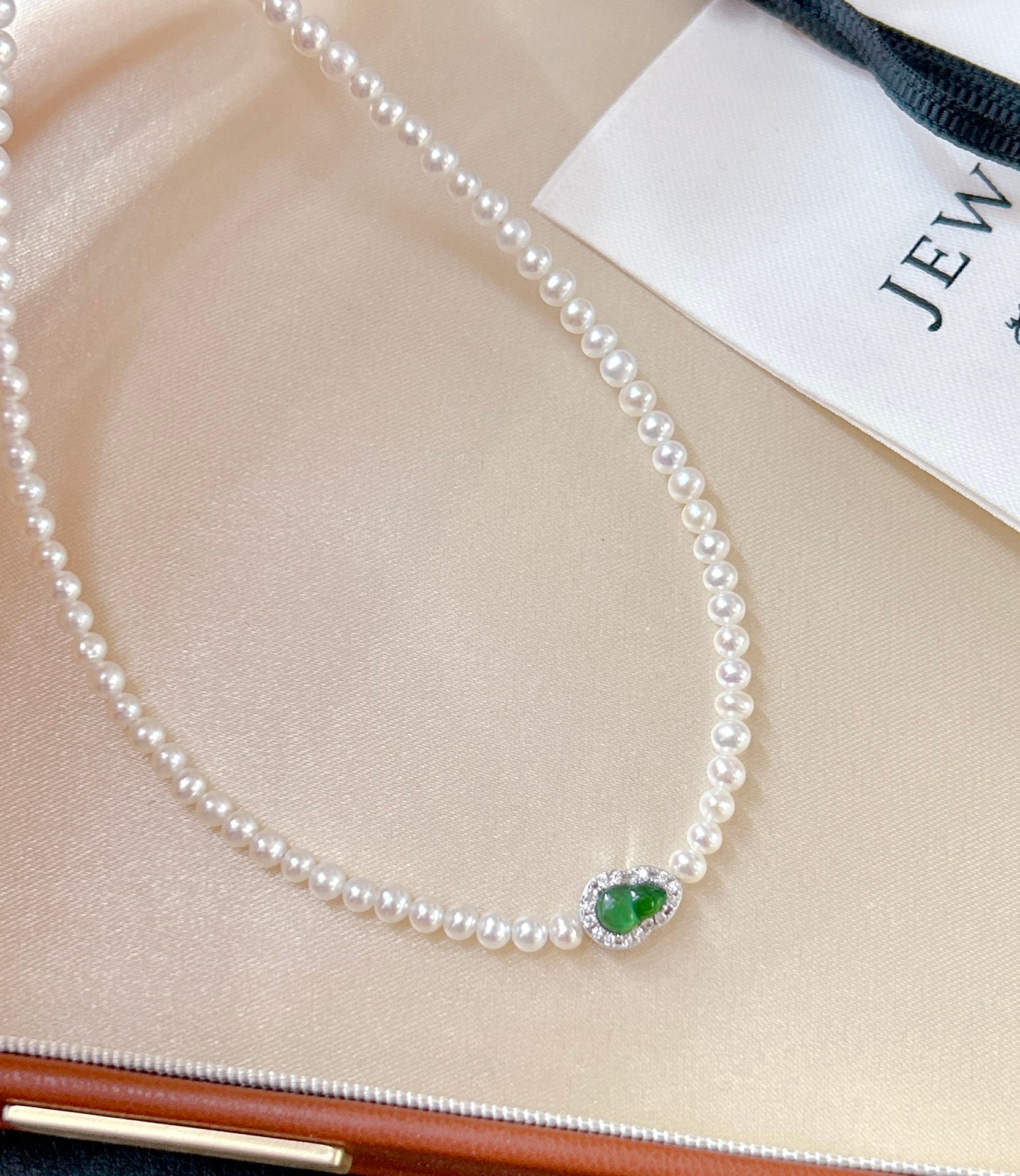Glacier blue jade gourd pearl necklace with freshwater pearls and sterling silver chain
