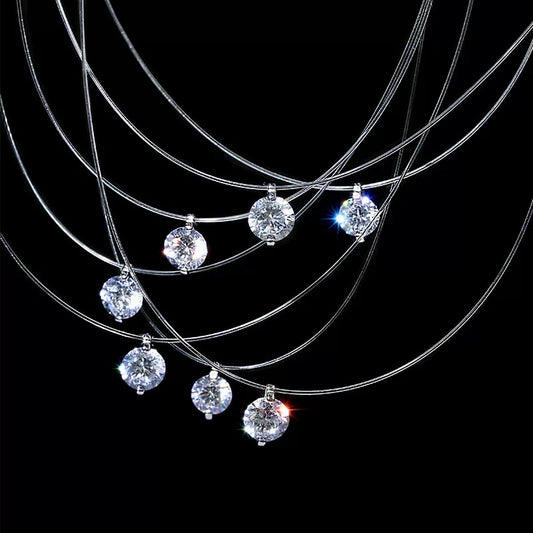 Mermaid-inspired necklace with fiery zircon on invisible nylon thread