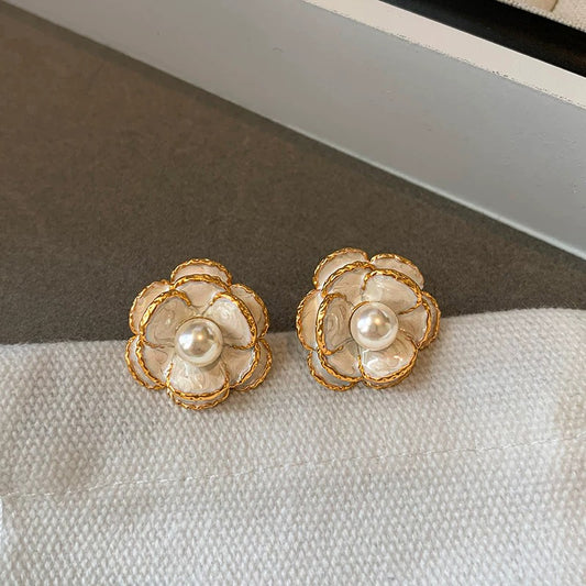 Pearl Camellia Floral Earrings