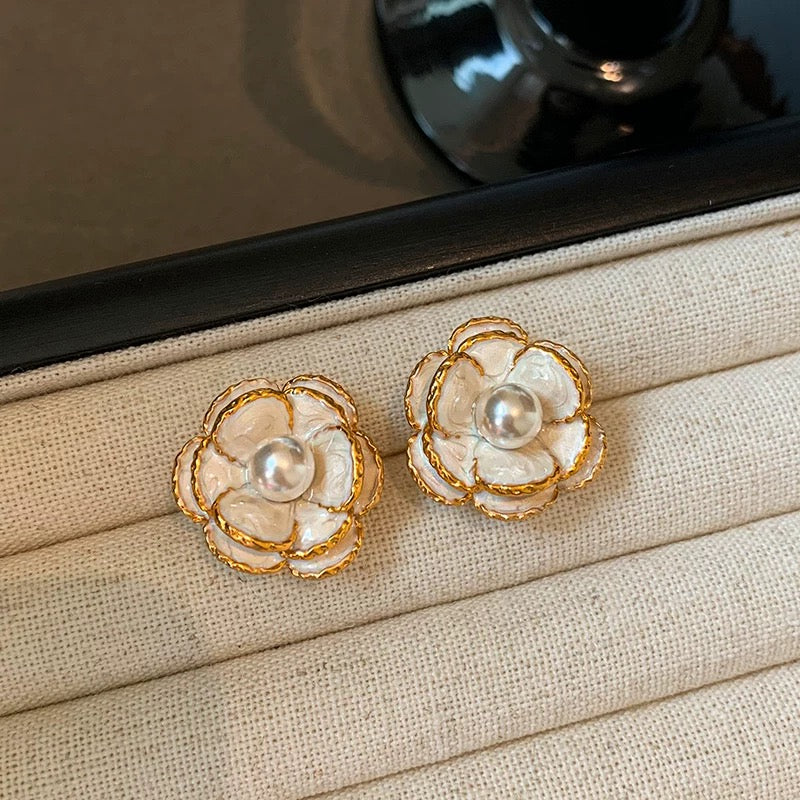 Pearl Camellia Floral Earrings