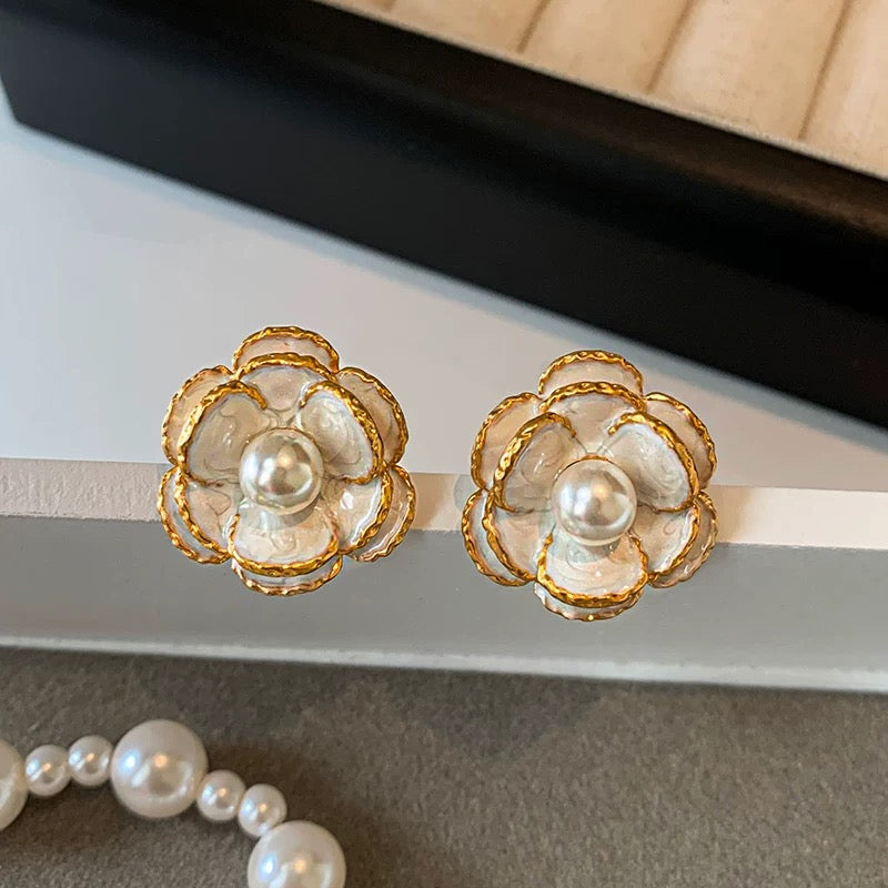 Pearl Camellia Floral Earrings