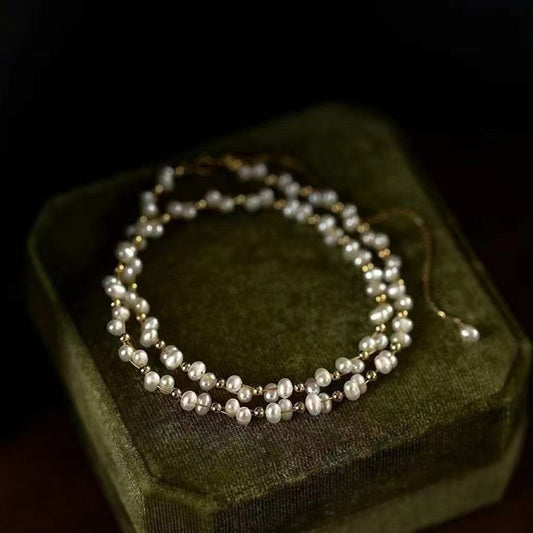 Celestial Halo pearl choker necklace inspired by 钟倾城, featuring 3-4mm natural freshwater pearls in a stardust woven design