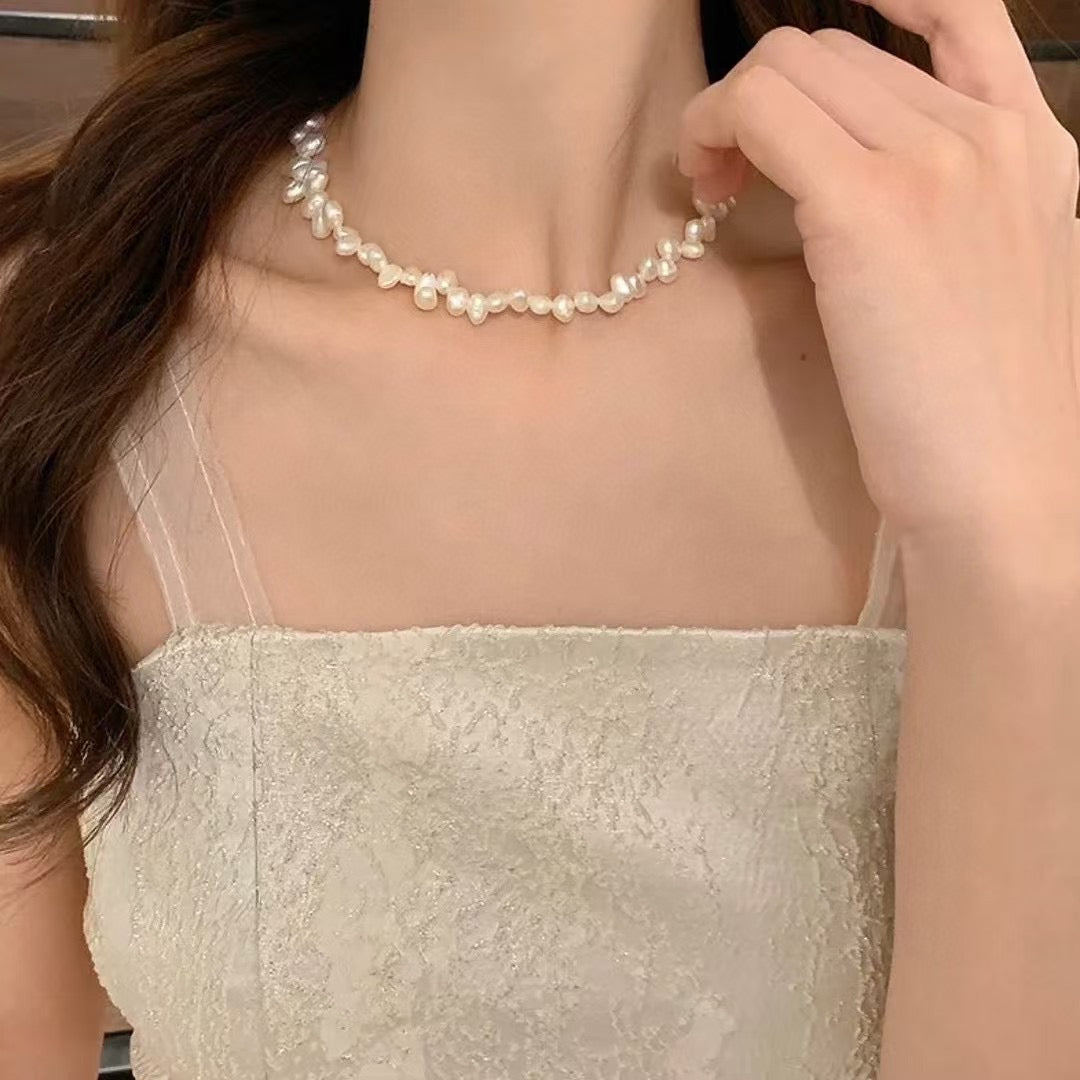 Irregular baroque freshwater pearl necklace with 925 silver clasp and INS-inspired modern styling