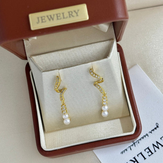 Galaxy moonlight tassel earrings with zircon and freshwater pearls