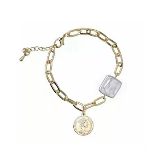 INS-style bracelet with block-shaped baroque pearls on white background