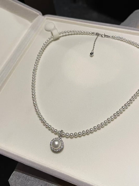 4–5mm baby pearl necklace with sunflower pendant and universal clasp