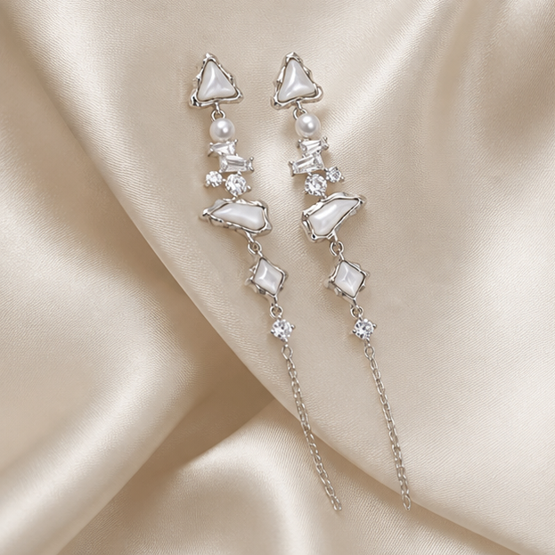 Glacier Cascade – Iceflow Pearl Dangles in a product-only clear glass still life