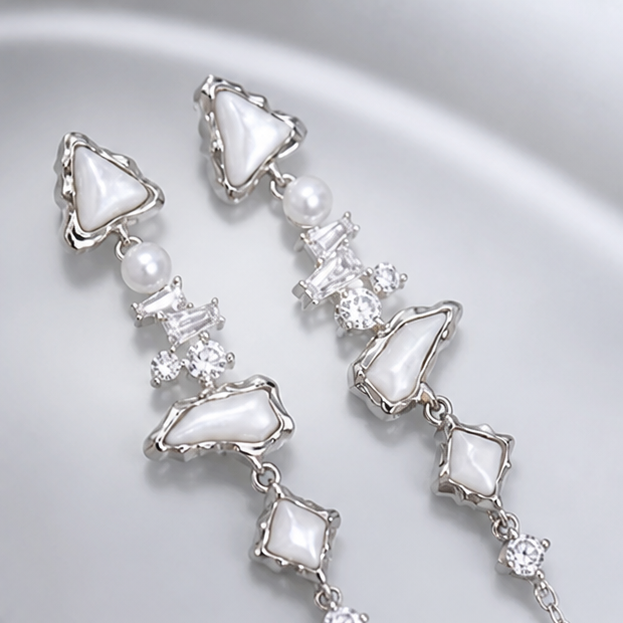 Macro product detail of Glacier Cascade – Iceflow Pearl Dangles