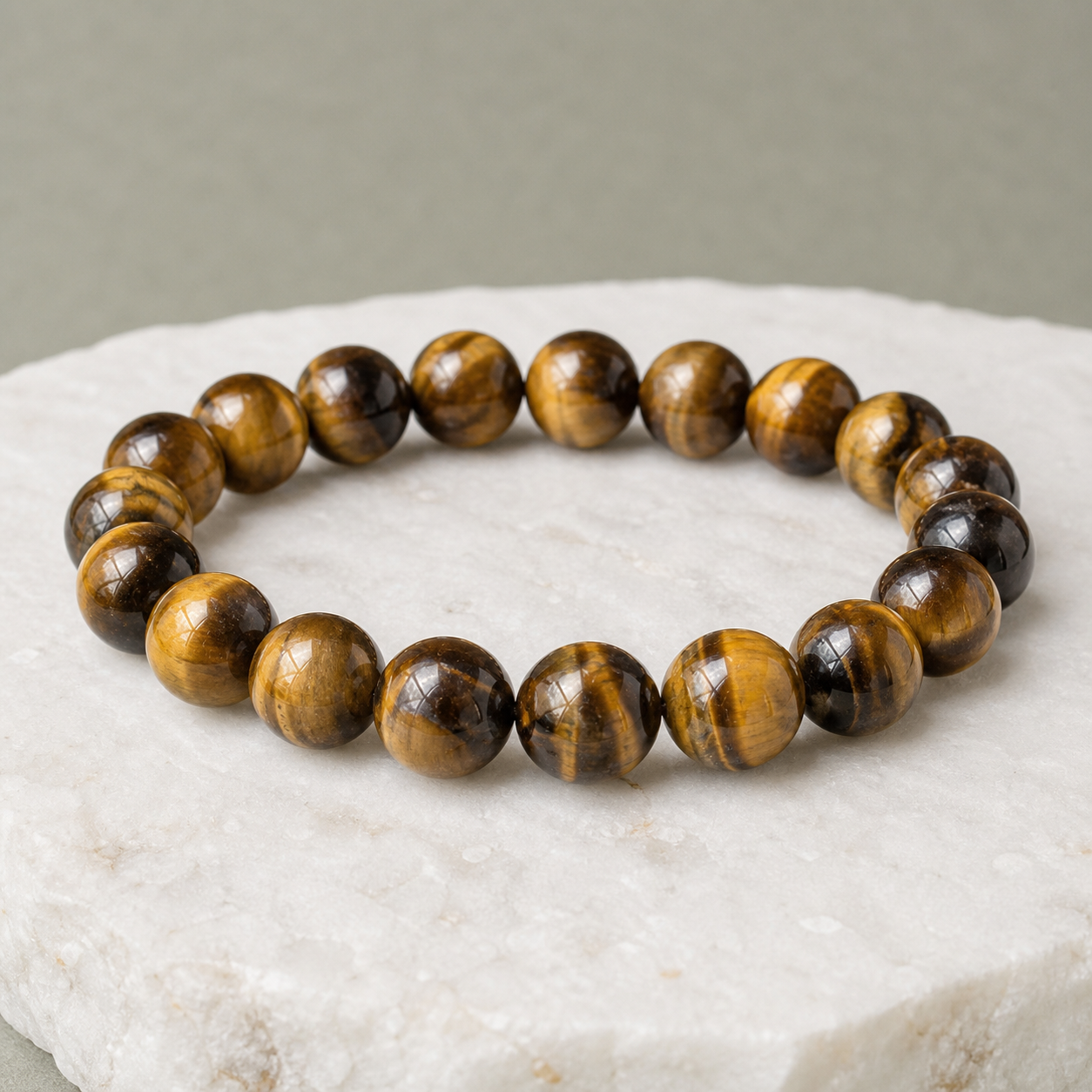 Luna Veil Golden Tiger's Eye Bracelet photographed on ivory satin