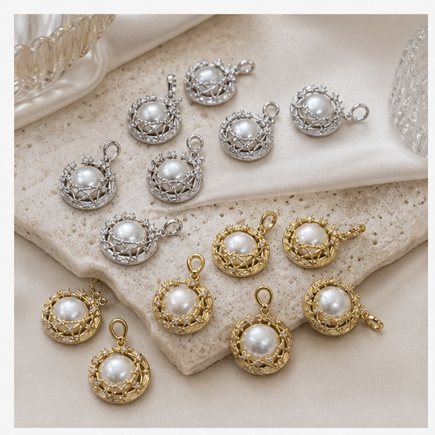 Elysian Pearl Mabe Pearl Moon Halo Necklace in a product-only ivory studio setting