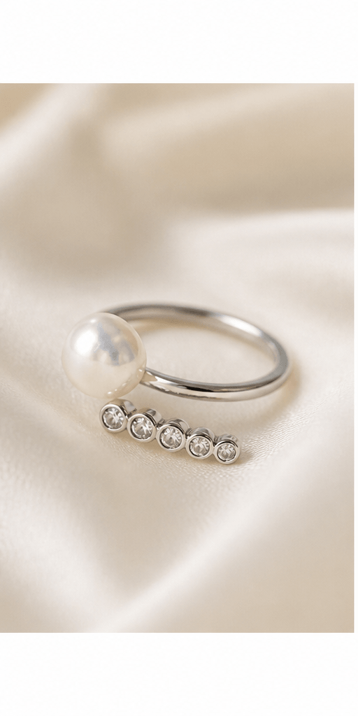 Elysian Pearl Silver Chip Baroque Pearl Ring in a product-only ivory studio setting