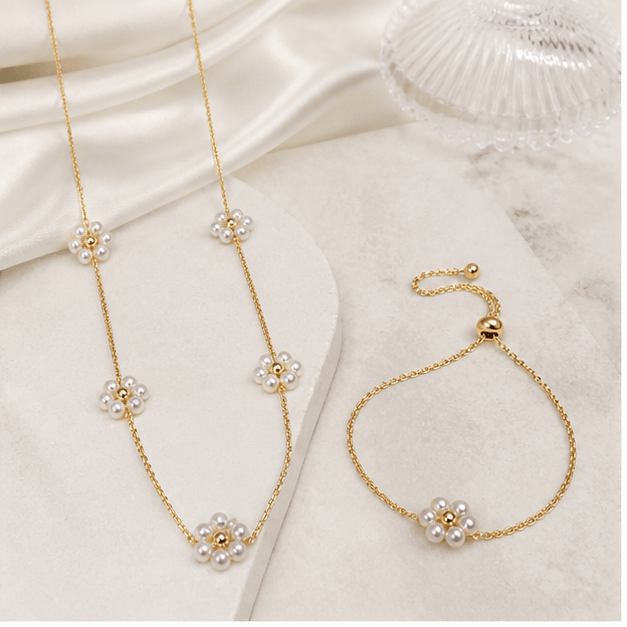 Elysian Pearl Pearl Blossom Jewellery in a product-only ivory studio setting