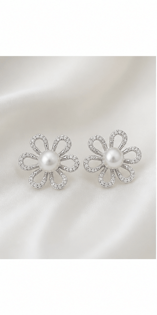Elysian Pearl Sunflower Pearl Stud Earrings in a product-only ivory studio setting
