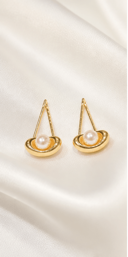 Elysian Pearl Golden Pearl Ingot Stud Earrings in a product-only ivory studio setting