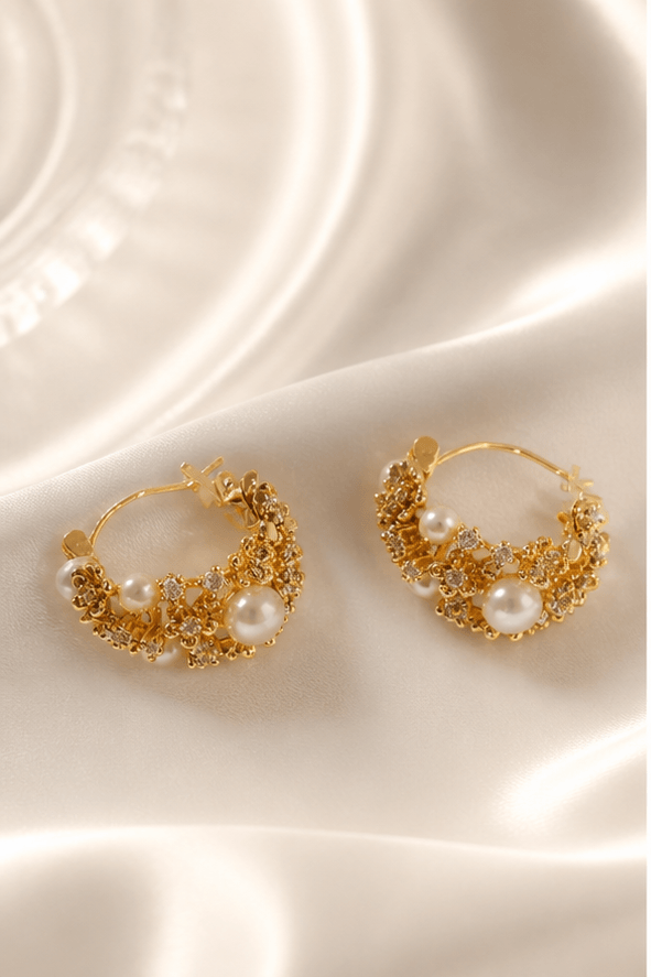 Elysian Pearl Osmanthus Pearl Drop Earrings in a product-only ivory studio setting