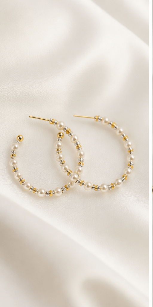 Elysian Pearl Pearl Circle Hoop Earrings in a product-only ivory studio setting