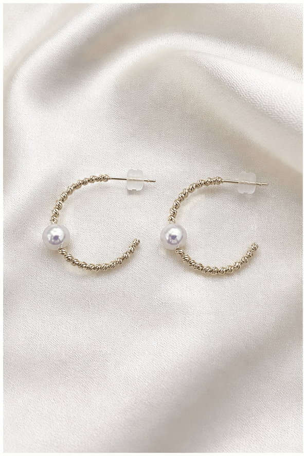 Elysian Pearl Freshwater Pearl Hoop Earrings in a product-only ivory studio setting