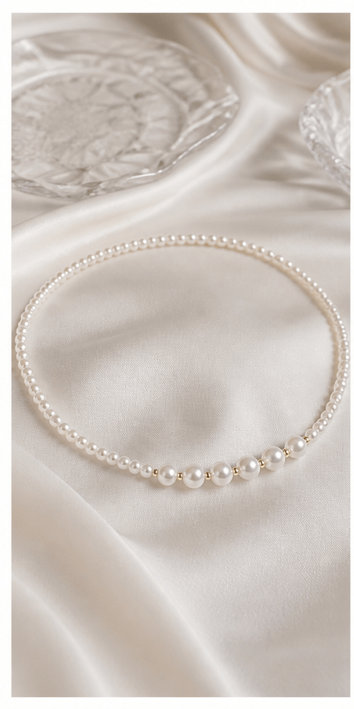 Elysian Pearl Soft Light Freshwater Pearl Choker in a product-only ivory studio setting