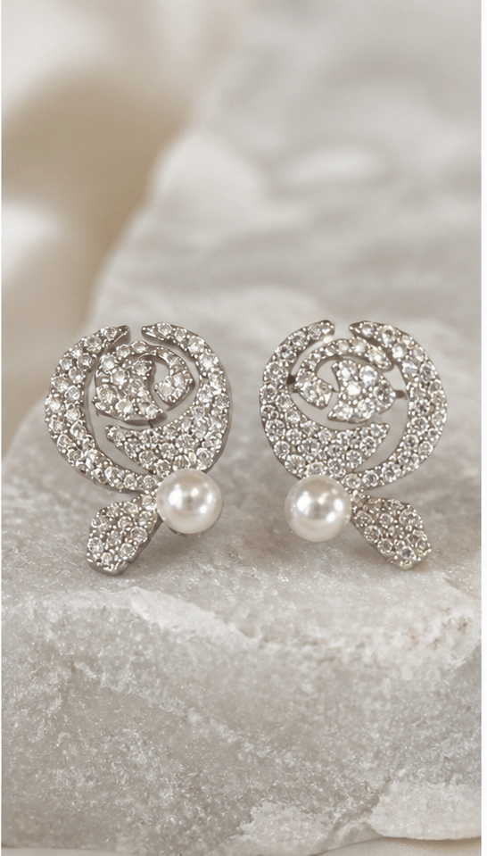 Macro product detail of Elysian Pearl Rose Pearl Stud Earrings