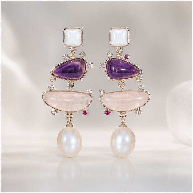 Luna Veil Silent Crown Amethyst Earrings studio product view