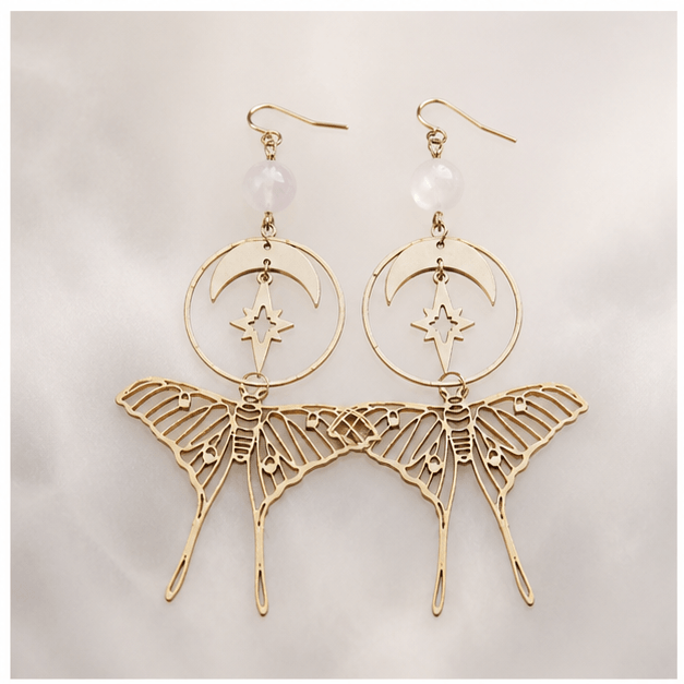 Luna Veil Open Heart Rose Quartz Earrings studio product view