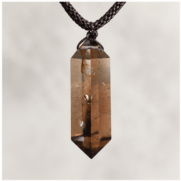 Luna Veil Rooted Calm Smoky Quartz Pendant studio product view