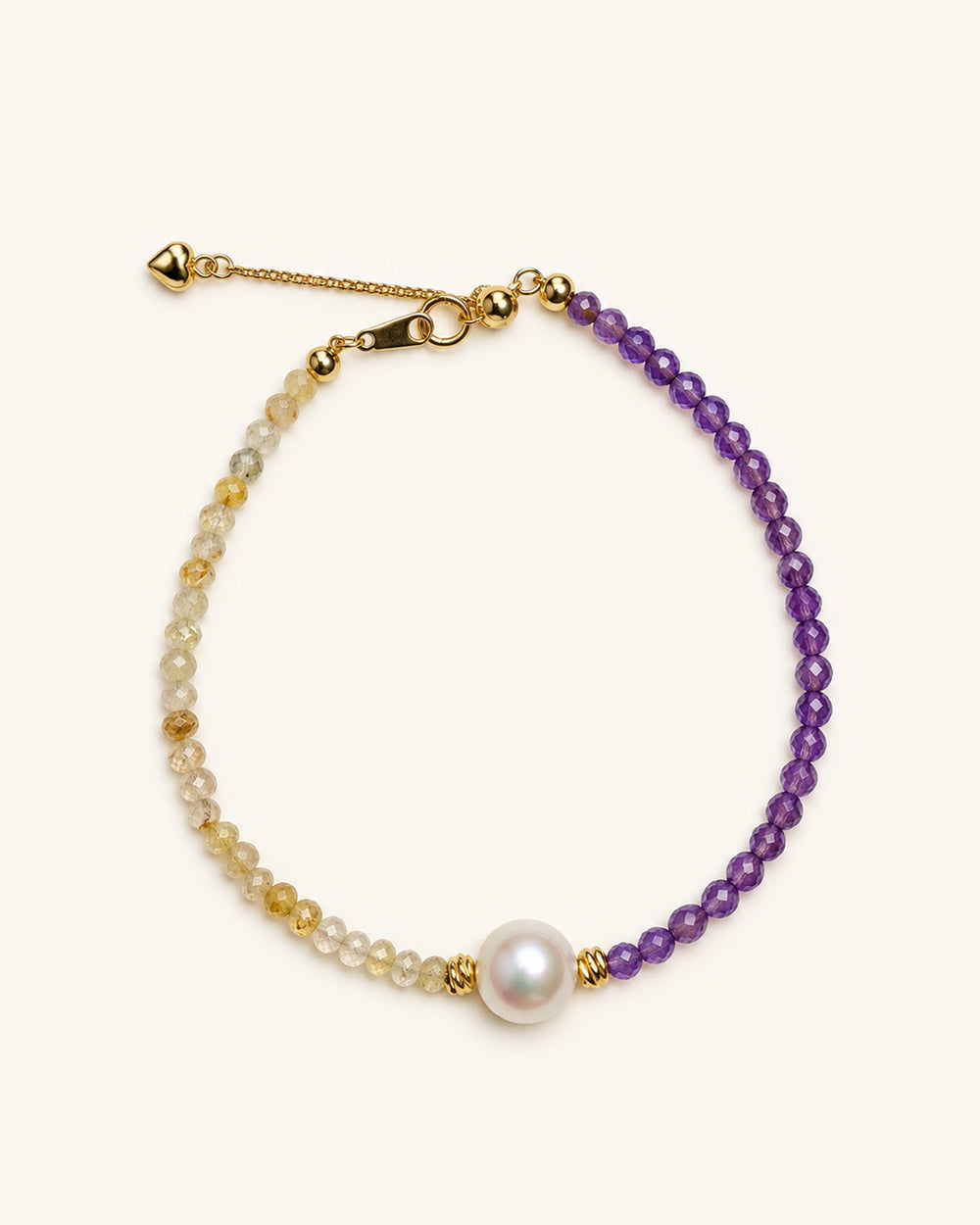 Amethyst, Quartz and Freshwater Pearl Bracelet