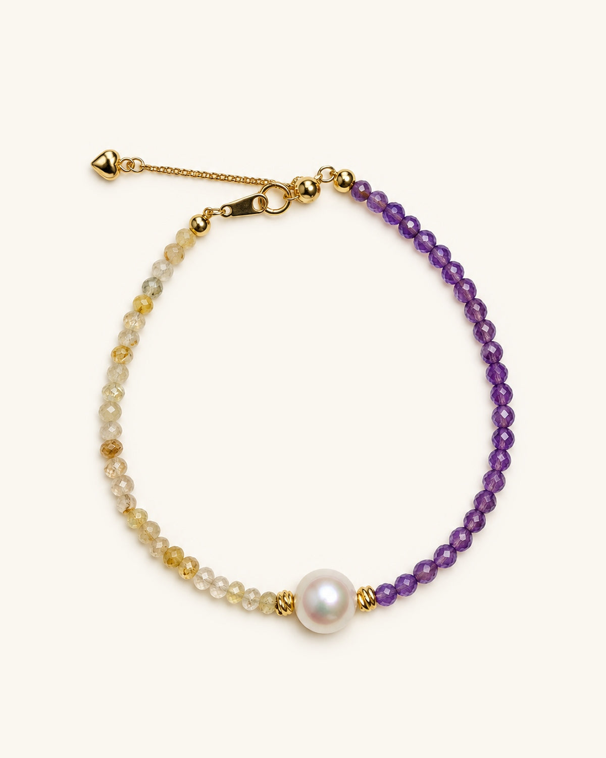 Amethyst, Quartz and Freshwater Pearl Bracelet