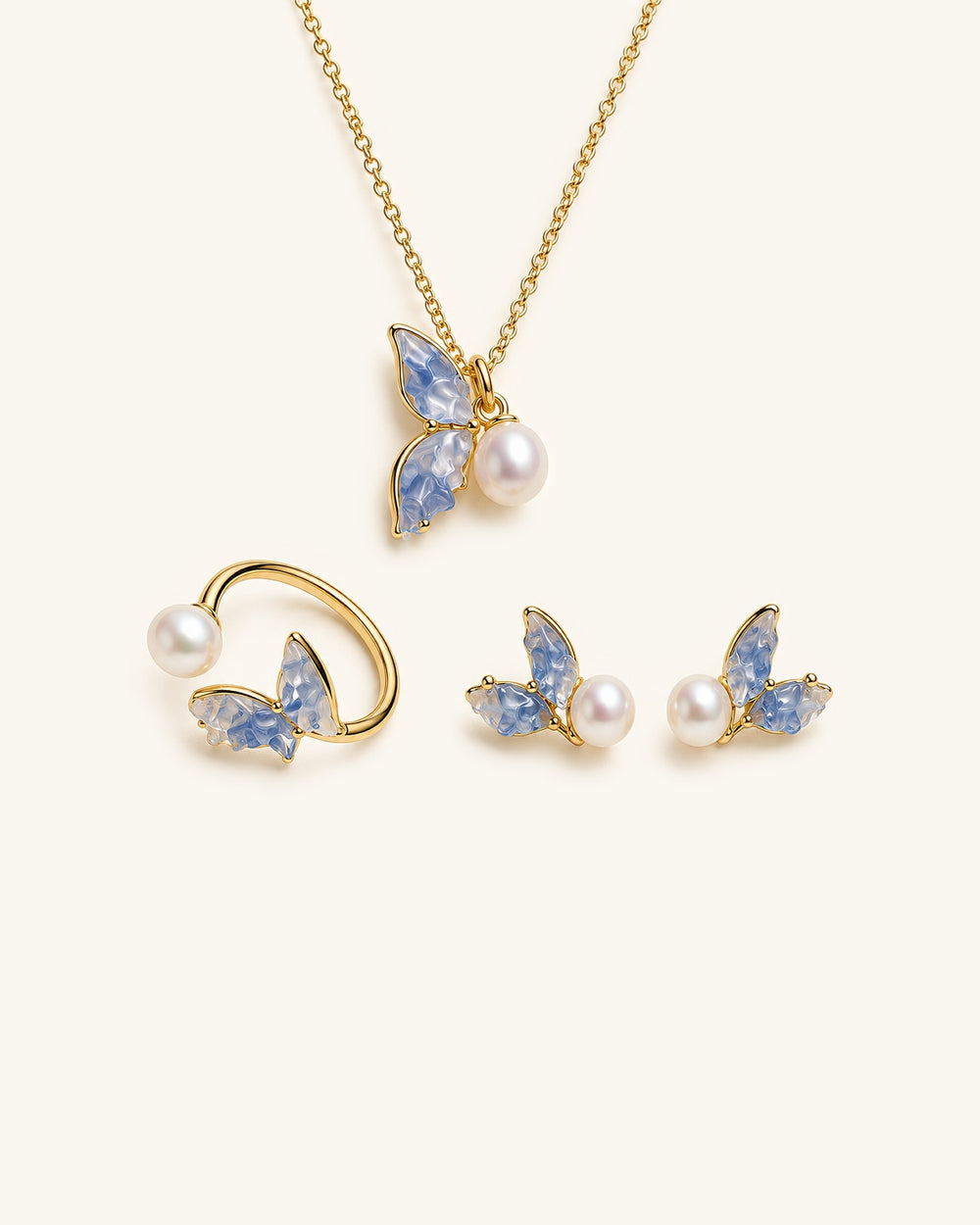 Blue Inlay Freshwater Pearl Jewellery Set