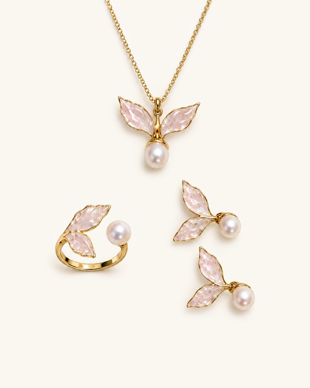 Pink Inlay Freshwater Pearl Jewellery Set